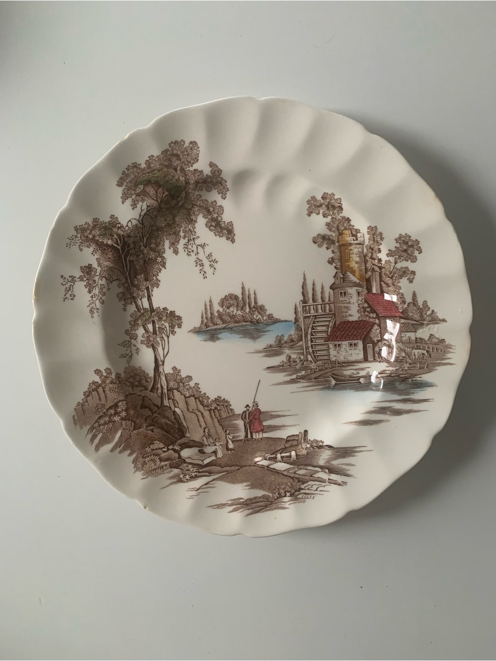 #45 Johnson Brothers Scenic Transferware Plate in Brown and Blue hand engraved